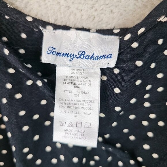 Tommy Bahama Sea Swell Linen Blend Cropped Jumpsuit Womens M Black Polka Dot - Picture 4 of 10